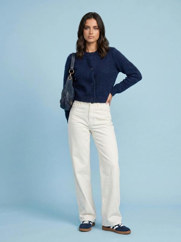 Urban Bliss Wool Blend Cropped Cardigan Navy