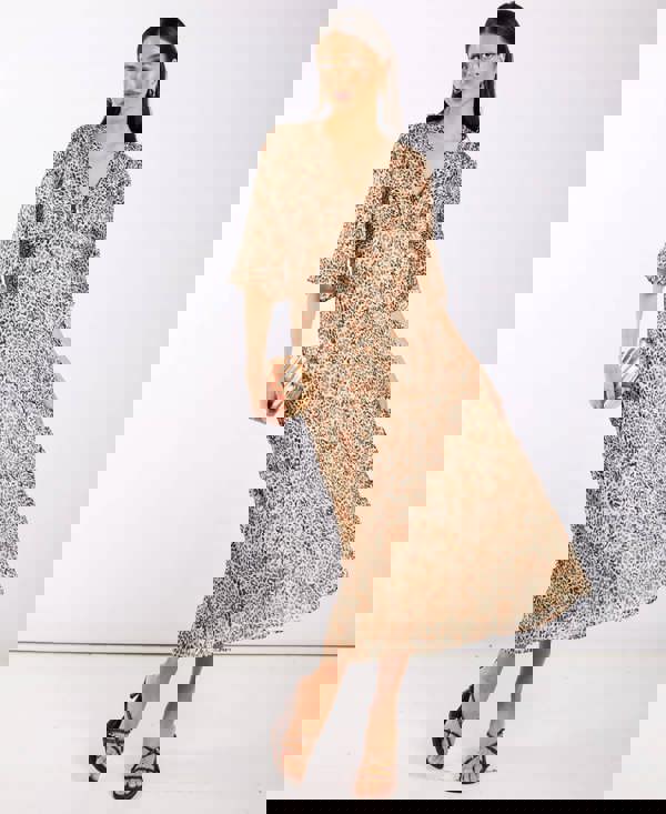 Leopard Printed Shimmer Midi Dress