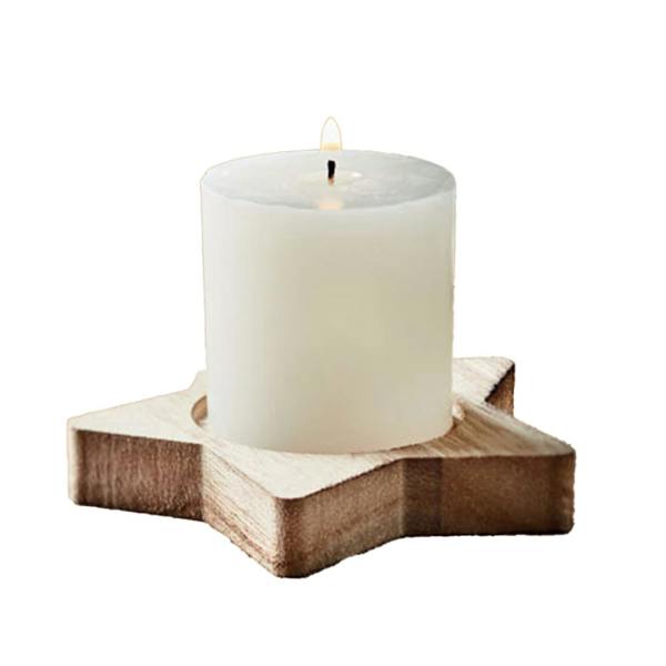 MidOcean Lotus Star Candle & Holder - Wood - 