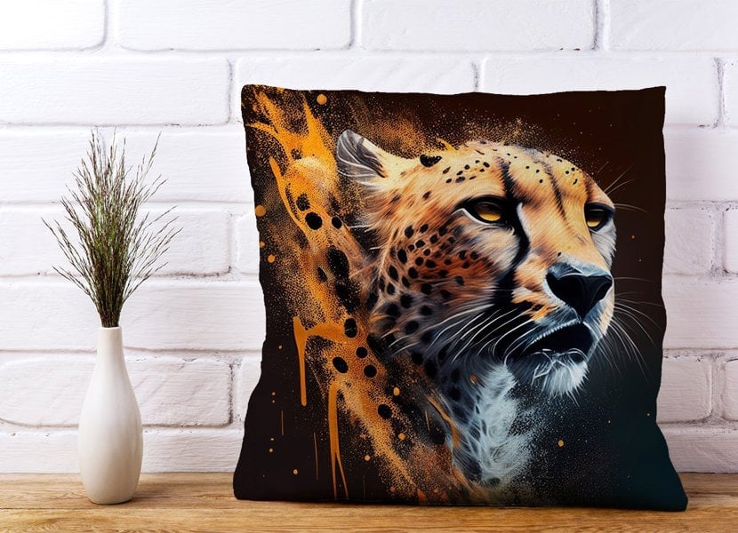 Warren Reed Cheetah Face Splashart Dark Background Cushions