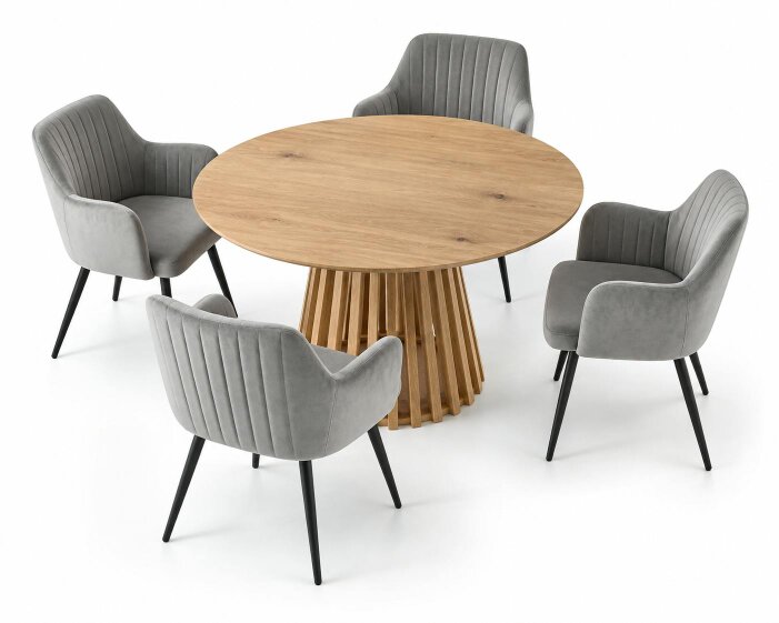 Outdoor Living Kayci Round Oak Dining Table with 4 Charlotte Velvet Chairs
