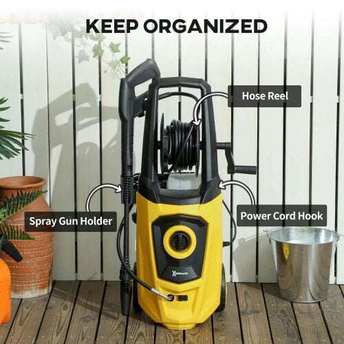 Bobobiy 1800W High Pressure Washer, 150 Bar Pressure, High-Performance Portable Power Washer Jet Wash Cleaner with 6M Hose and Hose Reel, 510 L
