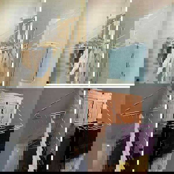 KAV Over Door Utility Dryer Clothes Airer - 7m Metal Laundry Towel Rail - Indoor Outdoor Washing Line Drying Rack for Clothes, Caravans - White