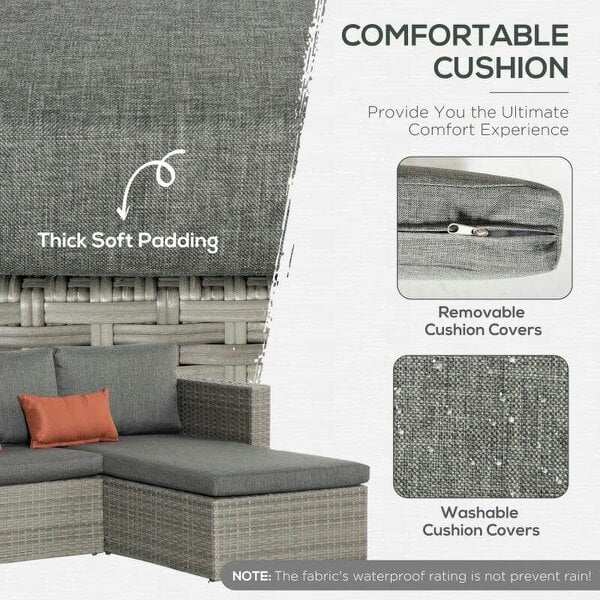 Bobobiy 3 Pieces Outdoor PE Rattan Sofa Set, Grey