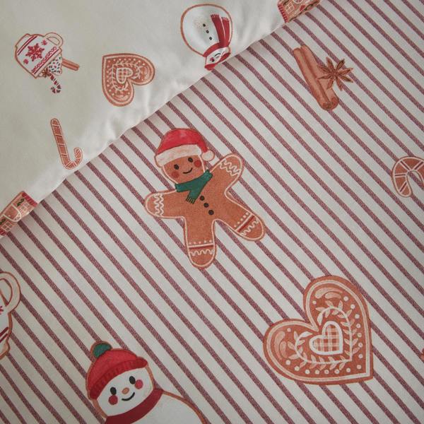 Catherine Lansfield Christmas Gingerbread Stripe Reversible Duvet Cover Set Natural