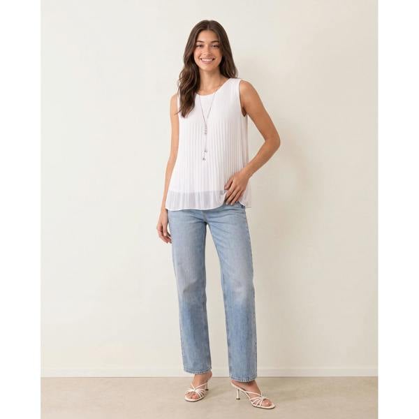 Blue Vanilla Sleeveless Pleated Top With Necklace