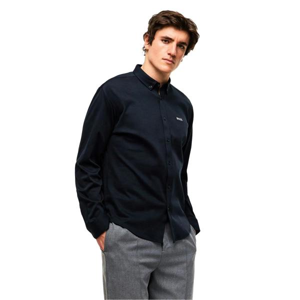 Boss Mens Motion Logo Cotton Shirt - Dark Blue - 