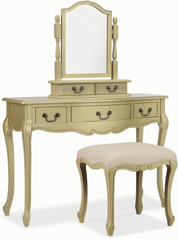 Statement Furniture Juliette Dressing Table Set with Trinket Mirror. French Table Mirror with Storage and Stool