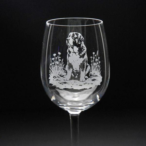 Glyptic Glass Art St. Bernard Dog Crystal Wine Glass - Hand Etched/Engraved Gift
