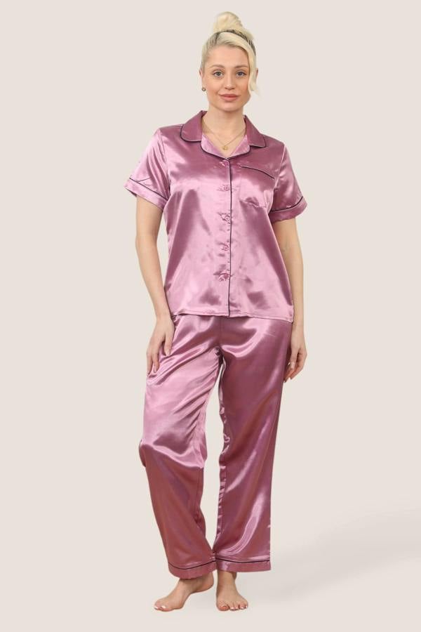 Luxe Satin Short Sleeve PJ Set – DUSKY PINK