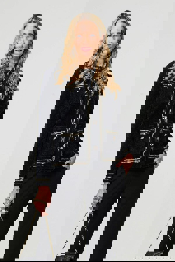 Black | Embroidered Trim Knitted Smart Jacket
