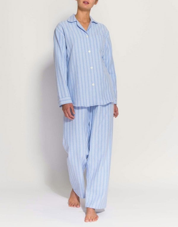 British Boxers Women's Brushed Cotton Pyjama Set – Westwood Blue Stripe