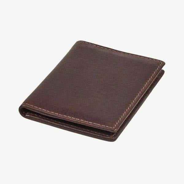 Top view of Brown leather card holder on a white background