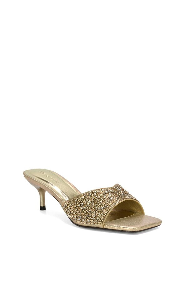 XY LONDON Sparkly Crystal Kitten Heeled Sandal Mules