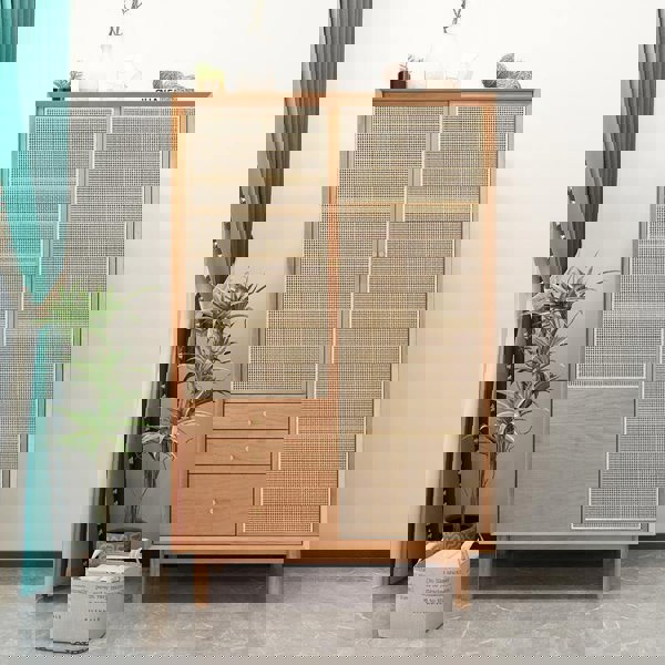 Bernadette Wardrobe, Hallway Storage, Natural Rattan & Oak-Weilai Concept-Weilai Concept