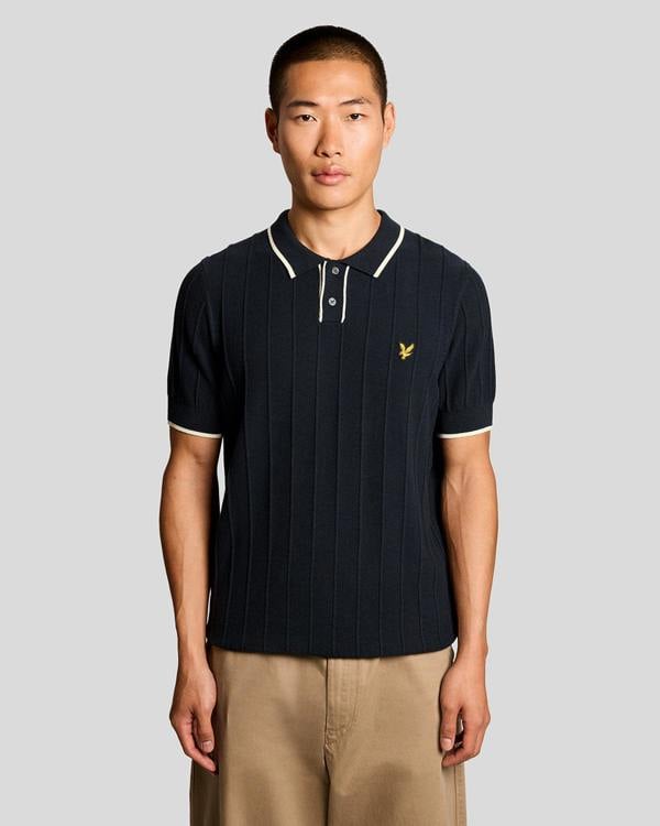 Lyle & Scott Tipped Pique Mens Knitted Polo - Z271 Dark Navy | CHO | Designer Mens Short Sleeve Polo Shirts