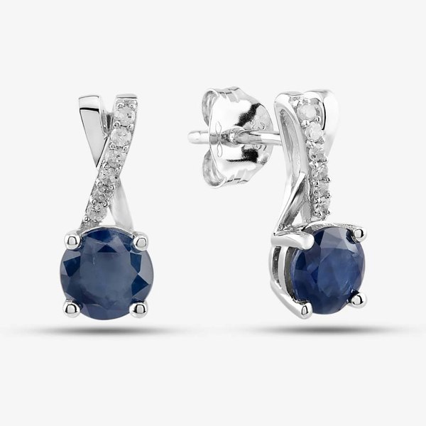 T. H. Baker 9ct White Gold Sapphire & Diamond Crossover Stud Earrings OJE1703-BS