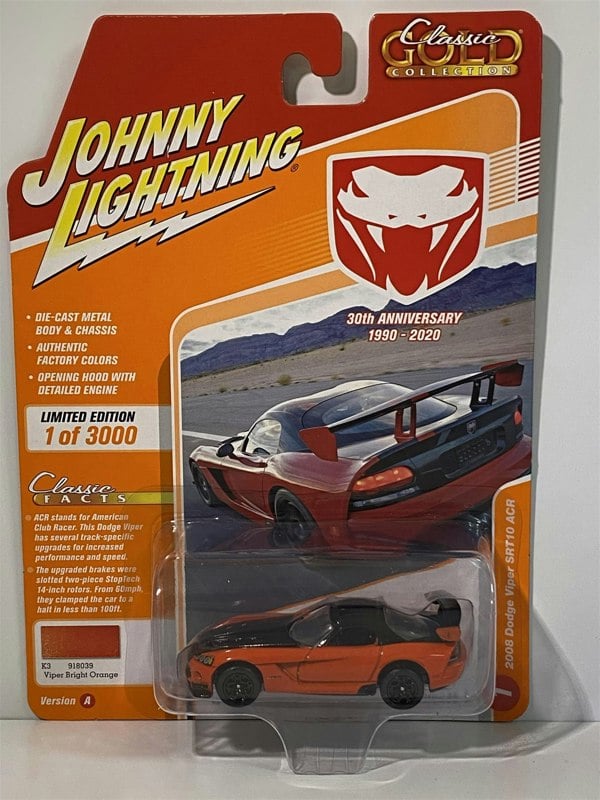 2008 dodge viper srt10 acr viper bright orange johnny lightning 1:64 jlcg021a