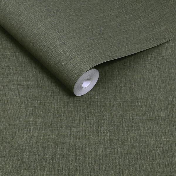 Next Deep Green Linen Look Wallpaper