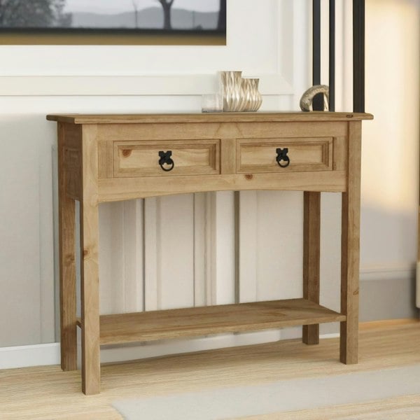 Rafaelo Mobilia Pine Console Hallway Table With 2 Drawers Brown