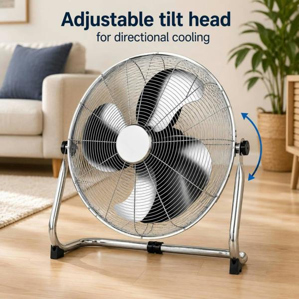 Dyzi 20 Inch Metal Floor Fan High Velocity Adjustable Tilt Chrome