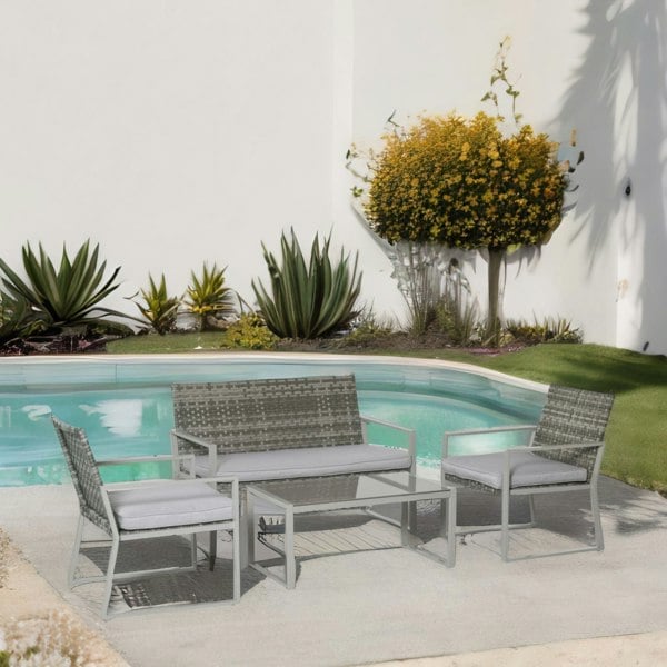 Rafaelo Mobilia Set of 4 PE Rattan Garden Bistro Furniture Set Grey
