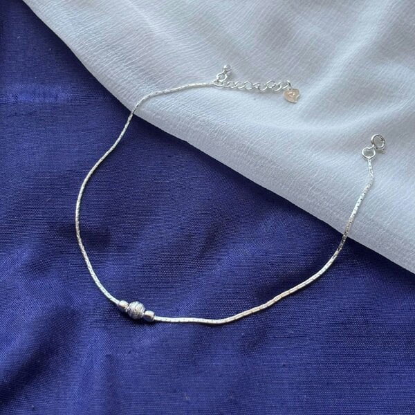 The Colourful Aura Sterling Silver Bead Summer Indie Boho Silver Indian Payal Anklet - 2 Pcs