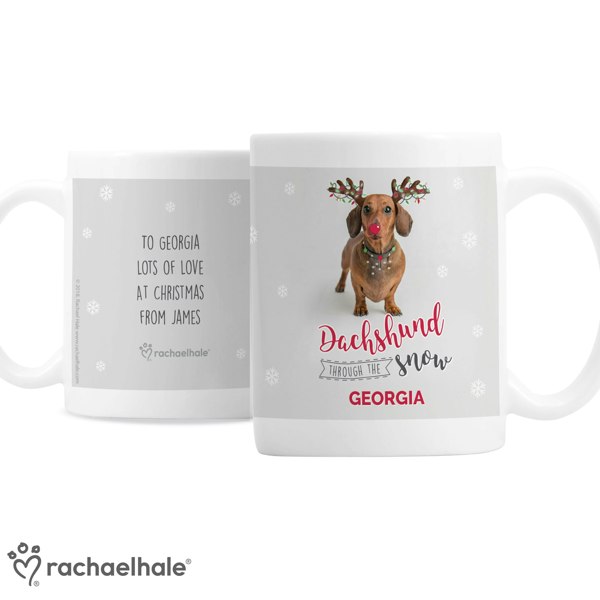 Personalised Memento Company Personalised Rachael Hale Christmas Dachshund Through the Snow Mug