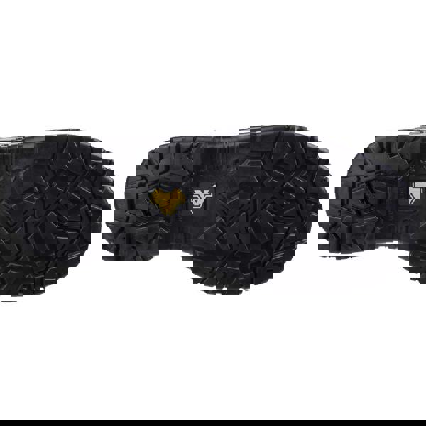 Amblers Safety Amblers FS006C Mens Waterproof Metal Free Composite Toe Midsole Safety Ankle Boot, showing the black rubber sole with rugged tread pattern and yellow logo in the center.