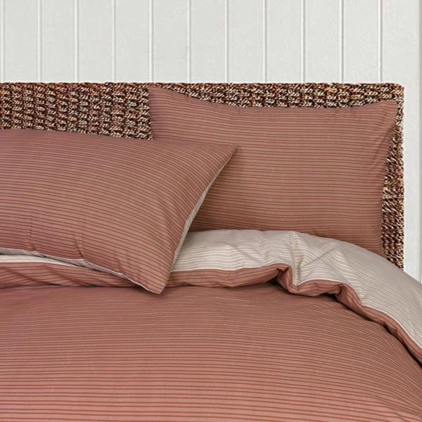 Smart Living Luxury Super Soft Reversible Pinstripe Duvet Cover Set- Rust
