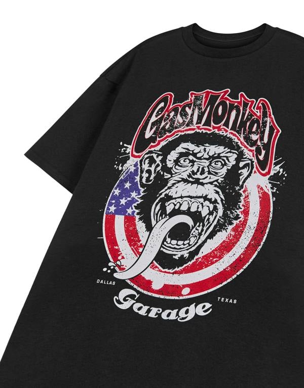Gas Monkey Garage Mens Black USA Flag Short Sleeved T-Shirt