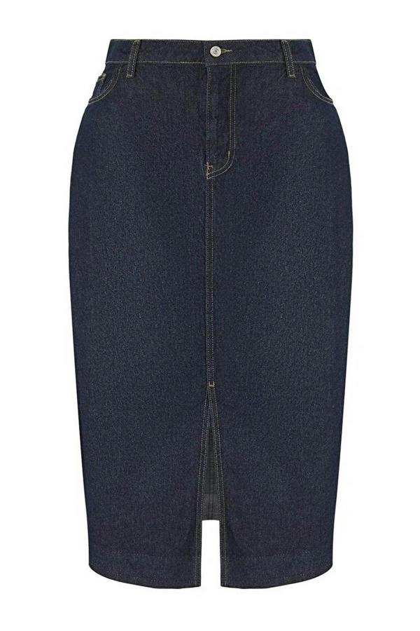 WOVCOR Front Slit Midi Length 100% Cotton Non-Stretch Plus Size Denim Skirt
