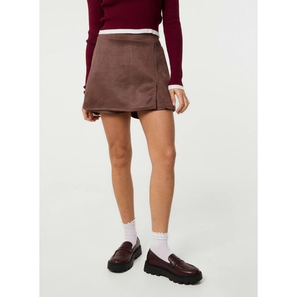 Pink Vanilla Suede Skort Slit Skirt
