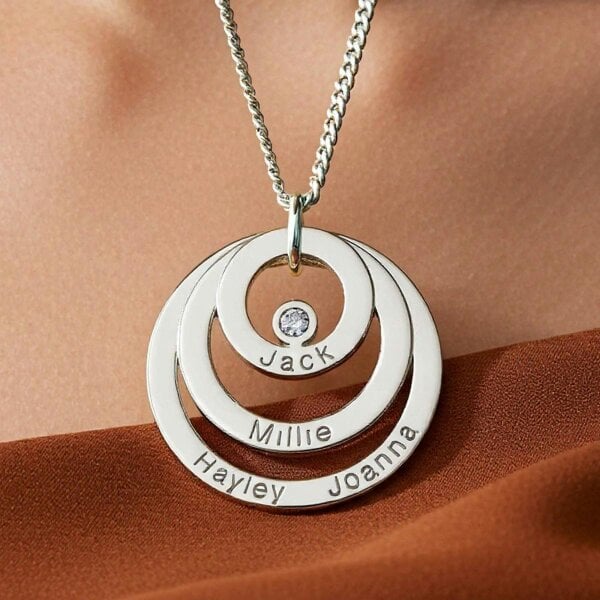 Christopher James of London 9ct White Gold Engraved Triple Disc Personalised Family Necklace With Diamond