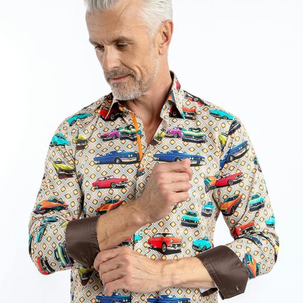 RETRO CLASSIC CARS PRINT SHIRT - Premium Men's Patterned Shirt by Claudio Lugli | Bold Design, Tailored Fit, Best Printed Shirts