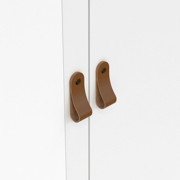 Wyld Haus Wildberry Matt White Wooden Mirror Wardrobe 2 Doors 2 Drawers Leather Handles