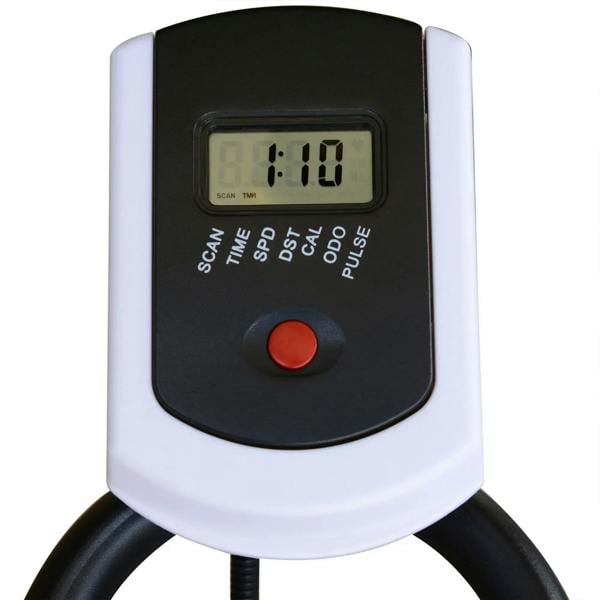Close-up of LCD console showing digital time and red start button