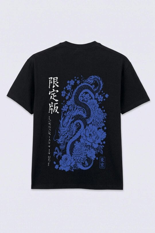 London Attitude Oversized Japanese Dragon Graphic T-Shirt