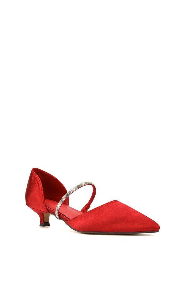 XY LONDON Diamante Strap Kitten Heel Pointed Toe Court Shoes