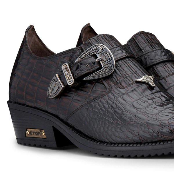 Infinity Leather Men's Brown Croc Leather Cuban Heel Winklepicker Boots Tc