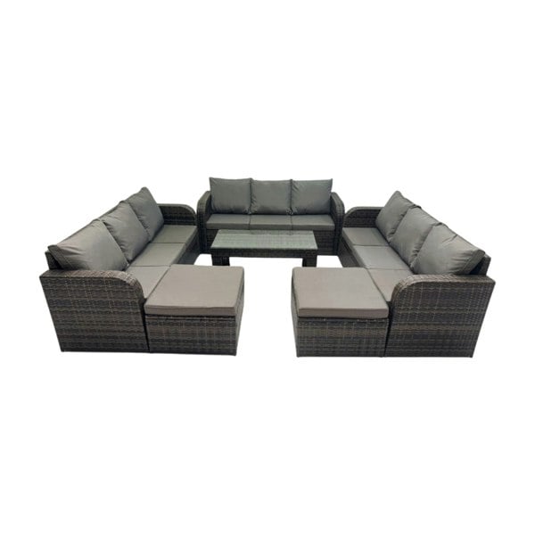 Fimous Rattan Garden Outdoor Furniture Set 3 Seater Sofa Coffee Table with 2 Big Footstools Dark Grey Mixed