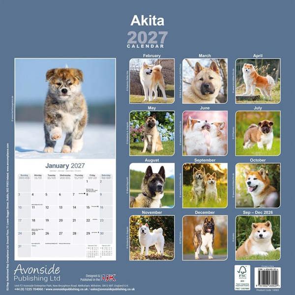 Akita Calendar 2027, Wall Calendars, Month To View, Dogs, Gift
