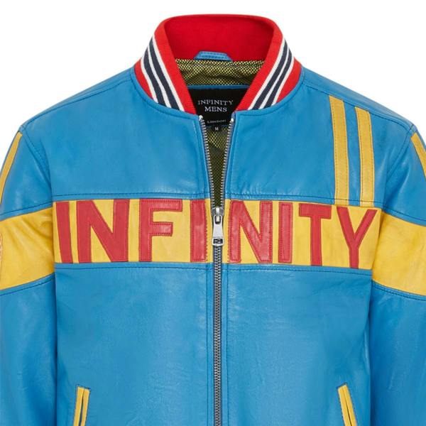 Infinity Leather Men's Blue Leather Track Racing Bomber Biker Jacket - Player