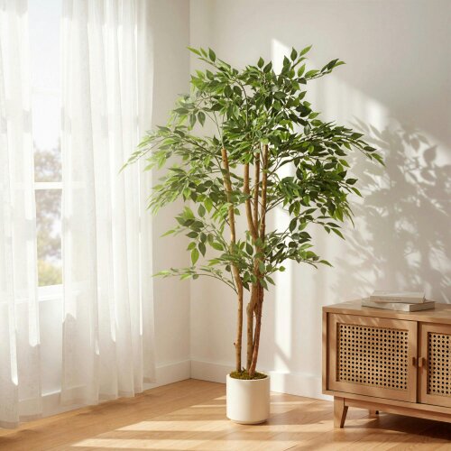 Wyld Haus Faluta Artificial Ficus Style Tree With Solid Trunk Detail In Pot 150cm Green