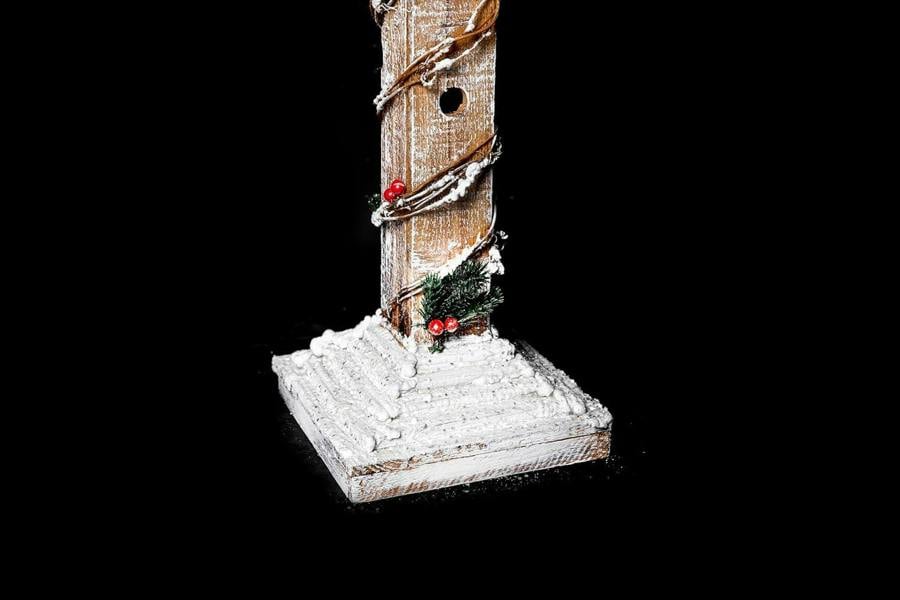 85cm Wooden Snow Covered Lamppost Warm White Rotating Star LED Indoor Christmas Decoration image 4