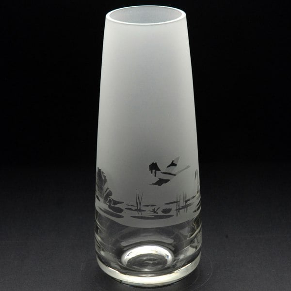 Glyptic Glass Art Swan Glass Bud Vase - Hand Etched/Engraved Gift