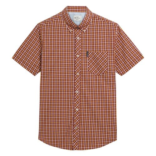 Ben Sherman Mens Signature House Checked Short-Sleeved Shirt - Red