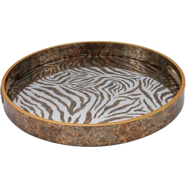 Maison des Cadeaux Round Zebra Print Tray and Drink Coasters Set