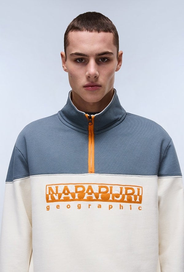 Napapijri Men's Saturnia 1/2 Zip Sweatshirt - Blue / Cream