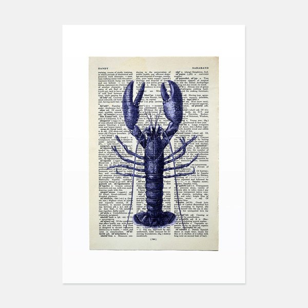 Hands & Hearts Lobster vintage book page art print